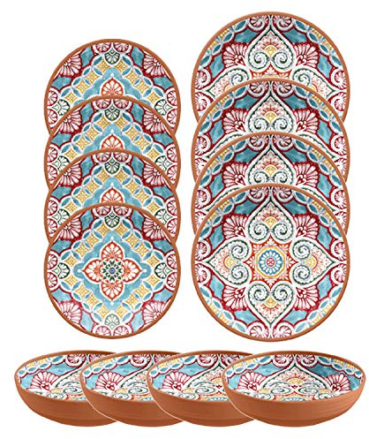Purely Home Rio Corte - Outdoor/Camping/BBQ Dinnerware Plastic/Melamine Sets (12)