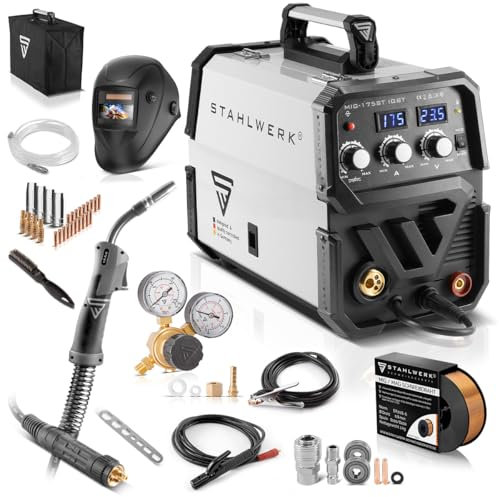 STAHLWERK Schweißgerät 2 in 1 Kombi Vollausstattung MIG MAG 175 ST IGBT - mit 175 A, synergischer Drahtvorschub, FLUX Fülldraht geeignet, mit MMA E-Hand, Smartkühlung & Überhitzungsschutz