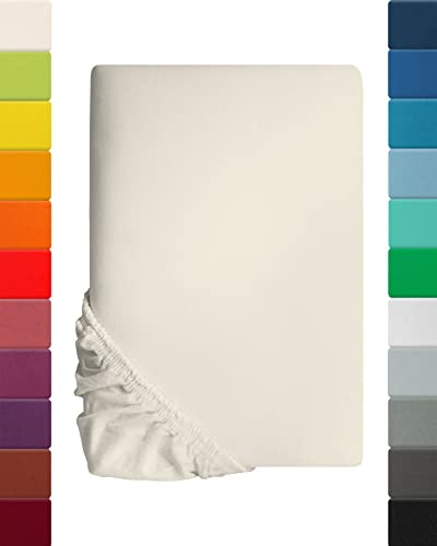 Lavea Spannbettlaken 120x200cm - aus atmungsaktiver Baumwolle - Passgenau für Standardmatratzen bis 20cm - Creme Bettlaken mit Gummizug - Jersey Spannbetttuch 120x200cm