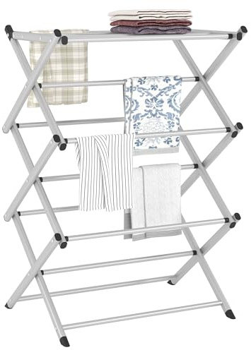 FKUO Household Indoor Folding Clothes Drying Rack, Dry Laundry and Hang Clothes,Towel Rack (Silver Gray) for Storage