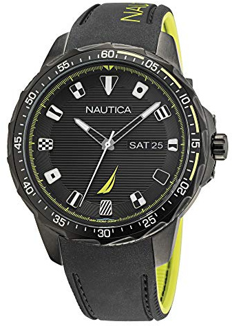 Nautica Men's Stainless Steel Quartz Silicone Strap, Black, 22 Casual Watch (Model: NAPCLF005)