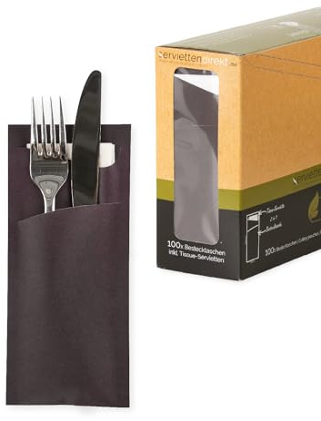 PG PrimeGuest SUPPLY Bestecktasche Prime Fit 85x190mm, Bestecktaschen mit Serviette in Weiß Serviettenhalter, ideal für Gastronomie und Feiern 100 Stück (Braun)