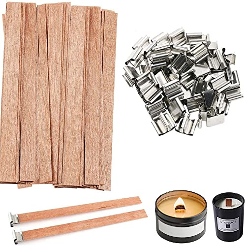 100 Stück Holz Kerze Dochte, Candle Wick, DIY Handwerk Docht, Umweltfreundliche Kerzendocht, für Kerzenherstellung und Kerze DIY Handwerk Machen, mit Eisenständer, Natürliche, 130 * 13mm