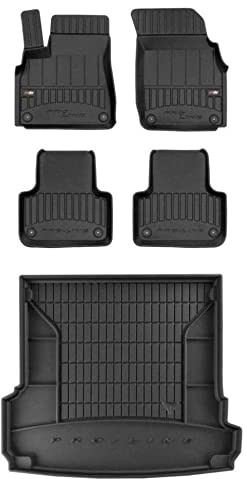 MOTOS Satz Gummifußmatten und Kofferraummatten passend für Audi Q7 II ab 2015 5 Passagiere, 1. und 2. Sitzreihe, passt nicht für Modelle mit Clip-On-Rails Verbessern Sie Ihren Reisekomfort mit Antirut