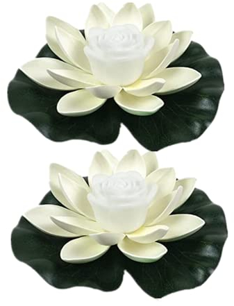 Yeehliny Schwimmende Lotuslichter, LED Wasserdichte Solar Seerosen Schwimmende solarleuchten Lotusblumen-Nachtlampe Lotusblüte Lotusblatt Teichlicht für Pool Teich Garten Deko (18CM-2PC-Weiß)