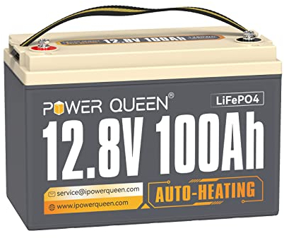 Power Queen LiFePO4 12.8 V, 100 Ah selbstheizende Lithium-Batterie, mit 100 A BMS, Unterstützt niedrige Temperaturen, Aufladen bei -20 °C, 4000-15000 Zyklen, Perfekt für Wohnmobile, Off-Grid Systeme