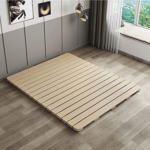 LOBOTOU Foldable Breathable Wooden Bed Plate, Guest Tatami Mat, Wood Roll-Type Slatted Bed Japanese Floor Futon Mattress, Floor Sleep Bedding (Queen)