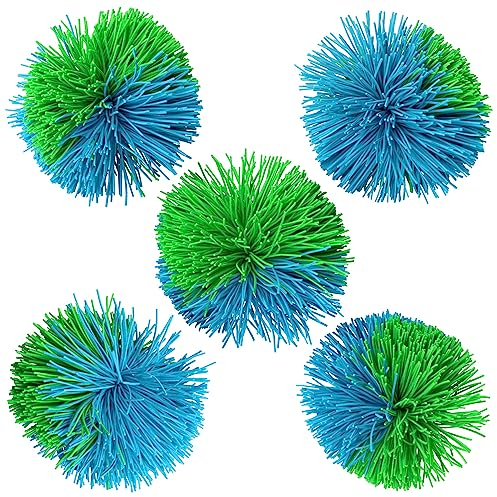 Nexos Trading 5er Set Wuschelbälle Farbe blau grün Ersatzbälle Gartenspiel Outdoor Klettball Catchball Softbälle Beach-Ball Strandspielzeug Spiel-Ball 5-teilig