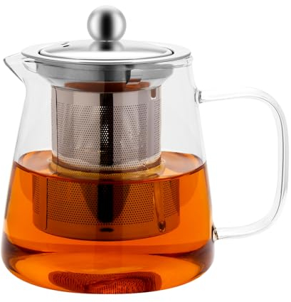 Honneeo Glass Teapots 750ml Borosilicate Glass Tea Pots with Infuser, Stovetop Safe Tea Kettle with 304 Stainless Still Strainer Small Teapot for Loose Leaf Tea, Herbal Tea, Fruit Tea, Coffee