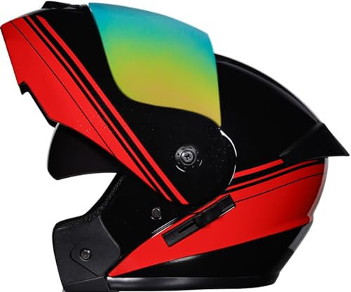 Modularer Integral-Motorradhelm Mit Herausnehmbarem Innenfutter Und Schnellverschluss-Klapphelm Mit Integriertem Doppelschicht-Visier DOT/ECE-Zulassung Für Motorräder 1,XL(59-60CM)