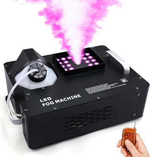 CXCUNAJG Machine à Brouillard, 1500 W DMX RVB 3 en 1 24 LED, éclairage de scène, pulvérisation Verticale avec télécommande, Machine à fumée pour Mariage, fête de Famille, discothèque