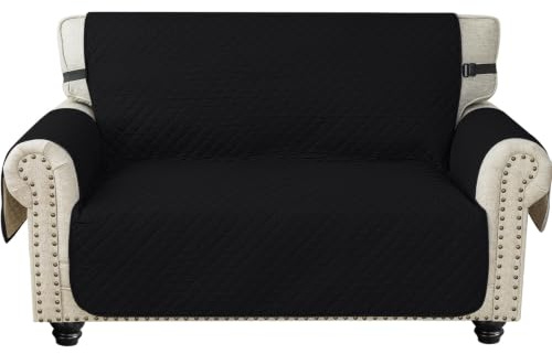 Ystyle Sofa Überzug 2 Sitzer - wasserdichte Sofabezug Mit Armlehnen, Sofaschoner rutschfest, Sofaüberwurf, Couch Überzug, Sofaschutz, Sofa Cover Protector Für Haustier Katze Hunde, Schwarz