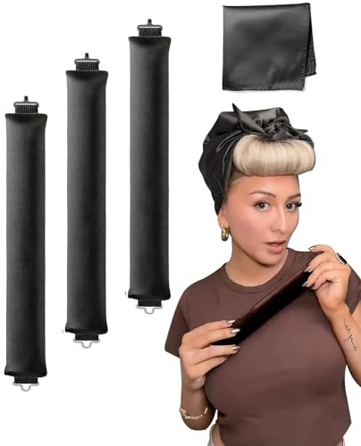 3PCS Hitzefreie Lockenwickler für Langes mittleres Haar Über Nacht Hitzefrei Lockenstab für Big Waves Set Jumbo-Stäbe Lockenwickler Blowout für Sleepin (Grau)