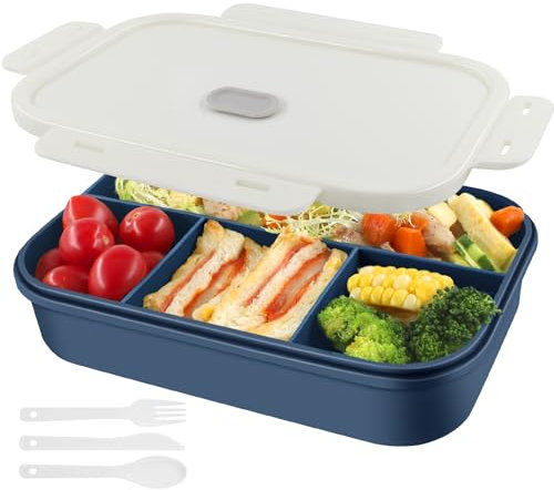 HUAERSICO Brotdose 1400ml - Lunchbox mit 4 Fächern - Brotdosen Auslaufsicher mit Dichtring, Bento Box - BPA-frei, für Erwachsene & Kinder (Blau)
