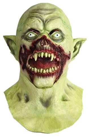 MOHDHAF-Hworks Grünes Gesicht Vampir Kopfbedeckung Latex Vollgesichtsmaske Cosplay Kostüm Requisiten für Halloween