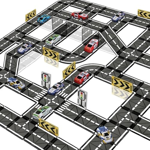 Magnetic Tiles Road Set with Pullback Car, Magnetic Blocks for Kids Ages 4-8, Magnet Tiles for Preschool STEM Building Toy, Autism Learning Sensory Montessori Toys Gift for Toddler Boys and Girls