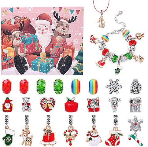 Schmuck-Set mit Weihnachts-Adventskalender, Adventskalender für Kinder, zur Herstellung von Charm-Armbändern für Kinder, Armband mit Adventskalender