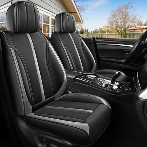 Menifomory Black and Gray Universal Leather Car Seat Cover Waterproof Seat Covers Auto Seat Covers for Cars Suv Truck (R-Black+Gray)