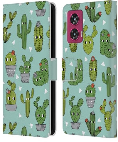 Head Case Designs Officially Licensed Andrea Lauren Design Happy Cactus Plant Pattern Leather Book Wallet Case Cover Compatible With Motorola Edge 50 Fusion