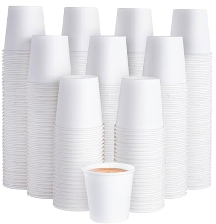 WAVES SHAPING YOUR SUSTAINABLE FUTURE 100 X Disposable White Paper 4Oz Cups 115ml for Espresso Coffee Tea Hot Drinks and Cold Drinks - Great for Serving Samples, Portions as Well as Home Use