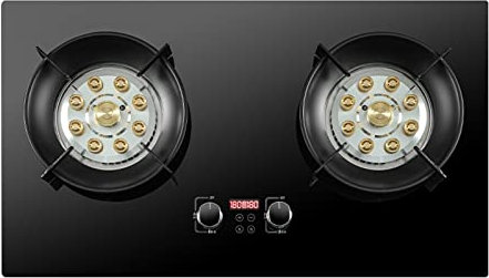 GAROEN Cuisinière à gaz 75CM avec 2 brûleurs, Support de Casserole en Fonte à Haute Flamme à 9 cavités, cuisinière indépendante à synchronisation bilatérale (NG)