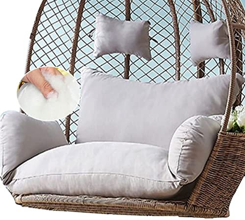 Double Egg Chair Cushion for 2 Seater Garden Patio Rattan Basket Chair Waterproof Thick Hanging Hammock Swing Seat Pad with Head Pillow (Grey)
