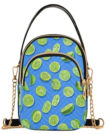 ISAOA Bolso cruzado de piel con rodajas de lima verde para mujer, monedero para teléfono celular, bolsa de cadena desmontable, bolso de hombro de cuero, Rodajas de lima verde, Talla única