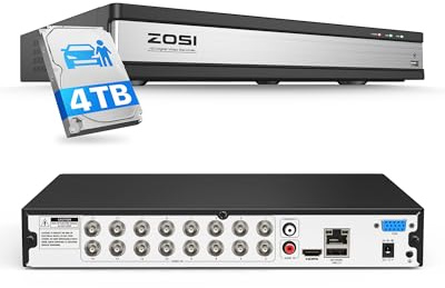 ZOSI 1080p 16CH H.265+ CCTV DVR Grabador de Vídeo con 4TB Disco Duro para Kit Cámara de Vigilancia, Alarma de Movimiento, Acceso Remoto