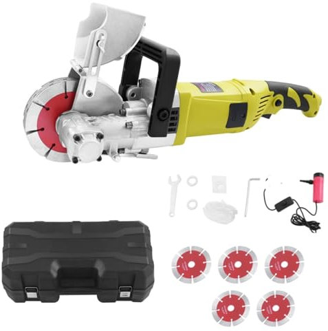 4000W Wall Chaser with Dust Extractor Electric Disc Cutter Depth Adjustable Wall Groove Cutting Machine Brick Stone Concrete Cutter with 5 Saw Blades, Box, Water Pipe,Water Pump, Vacuum Cleaner