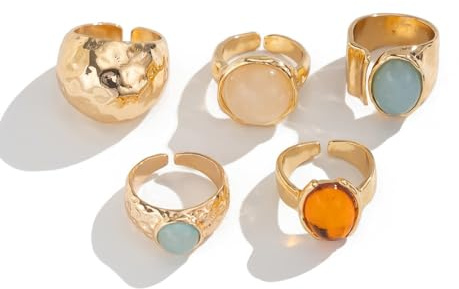 Set di 5 anelli con pietre preziose geometriche colorate per le donne in acrilico bohémien diamante grosso anello a fascia aperta impilabile accessori portatili regolabili Comfort Fit anello gioielli