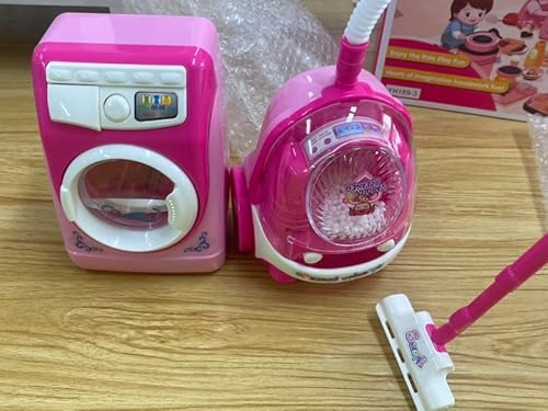 Greyghost Kit de lavage pour enfants avec machine à laver et aspirateur, mini ensemble de meubles pour enfants pour jouer à rôle, machine à laver et sécher pour enfants pour les cadeaux éducatifs