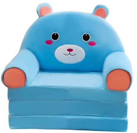 Generisch Plüsch Faltbares Kindersofa Rückenlehne Sessel 2 in 1 faltbares Kindersofa niedliches Cartoon faules Sofa Kinder aufklappbares Schlafsofa für Wohnzimmer Schlafzimmer (Blau)