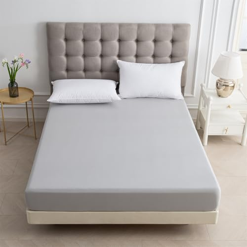 HZDHCLH Fitted Sheet Double Grey Bed Sheet Deep Pocket 14 inch (35 cm) Easy Care - Soft Brushed Microfibre Fabric Breathable Shrinkage and Fade Resistant 137 x 190cm