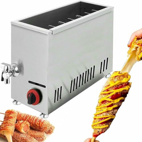 HOTAPEPU Macchina per Hot Dog Coreana a Gas con friggitrice a Gas per Formaggio, Mozzarella, Hot Dog, Snack e Altro Ancora, per ristoranti~/