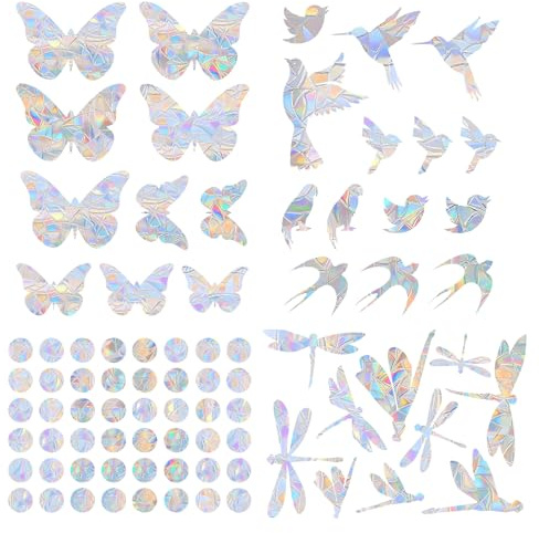 Suncatcher Sticker, 82 Stück Prisma Fensteraufkleber Fensterfolie Regenbogeneffekt Sonnenfänger Sticker Fenstersticker Vogelschutz Aufkleber für Fenster Türfenster Schlafzimmer