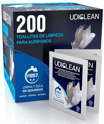 200 Lingettes de Poche et Nettoyants Jetables Udiclean pour Appareils Auditifs Implant Cochléaire - Humidifié et à Séchage Rapide Formule Nettoyer Graisse Sueur Saleté