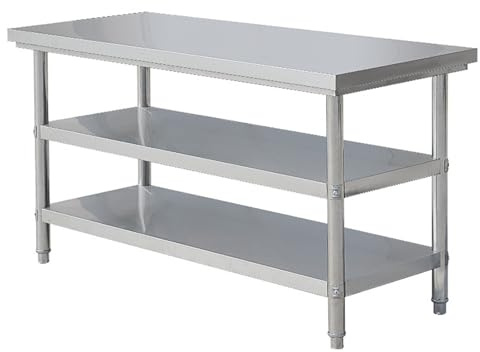 Tavolo da lavoro commerciale in acciaio inox, regolabile, 30-59 pollici, 3 ripiani, per cucina e ristorante, tavolo resistente (120 x 80 cm)