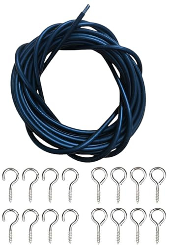 CAZSTYK Vorhangdraht-Set, 5 Meter Länge, inklusive 8 Metallhaken und 8 Schraubösen, für Zuhause, Badezimmer, Schlafsaal, Tür, Vorhang, Dekoration, schwarzer Draht