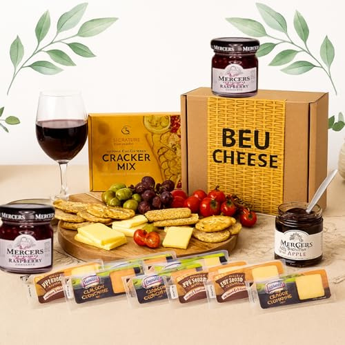 Cheese Hampers Gift Set - 10x Ilchester Cheeses Selection, Jam and Crackers Gift Set & Card - Cheeseboard Gift Set, Birthday Hamper for Men, Cheese Selection Box, Christmas Hampers for Men & Women