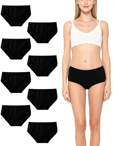 SEESUNO 8 Pack Girls Knickers | Soft Cotton Underwear Shorts for Teens | Breathable & Comfortable for School, Home, Everyday | for Age 9-16 Years Black