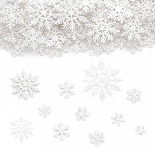 Whimzey 6 Größen Tischdeko Weihnachten Schneeflocken Konfetti 1,6-10,2cm, 60 Stück Schneeflocken Deko Groß,Streudeko Weihnachten Weiß,Schneeflocke Weihnachtsdeko Tisch,Schnee Weihnachts Konfetti Weiße