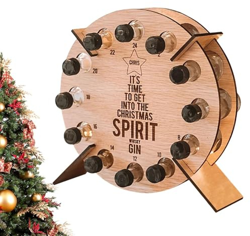 Calendrier de l'Avent en bois avec compte à rebours pour 12 bouteilles de vin pour la décoration de Noël | Porte-bouteille de vin avec compte à rebours en forme d'arbre de Noël, CA