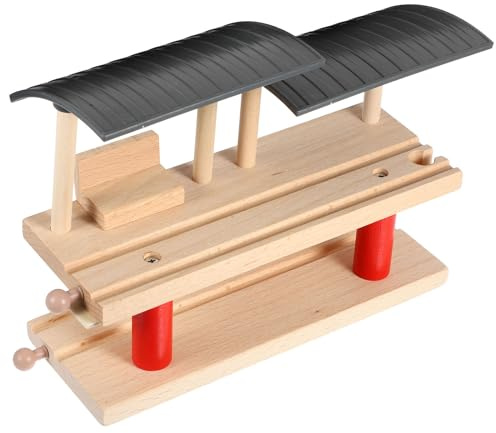 HAKIDZEL Holz Zug Bahnhof Plattform Modell Sicherer Tragbarer Holzbahn Doppelstock Bahnsteig Robustes DIY Kinderspielzeug für Kleinkinder und Jungen Fördert Kreativität und Motorik
