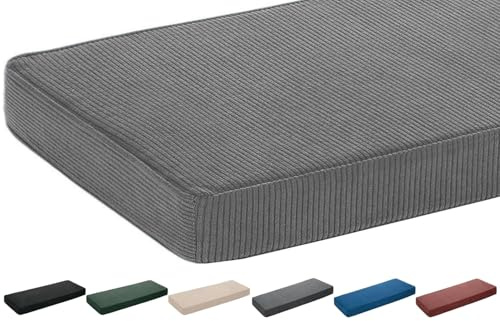 moismk Bankauflage Sitzkissen 5 cm dick, Waschbar & rutschfest - 120x40 100x40 150x50 160x40 80x40 cm - Aus Cord für Bank, Fensterbank, Gartenmöbel und Terrasse(Grau,60x40cm x5cm Thick)