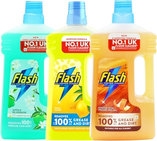 Flash All Purpose Floor Cleaner Bundle – 3 x 1000ml (Total 3000ml) Apple Blossom, Lemon & Orange Peel Oil Wood Cleaner TBL PRO