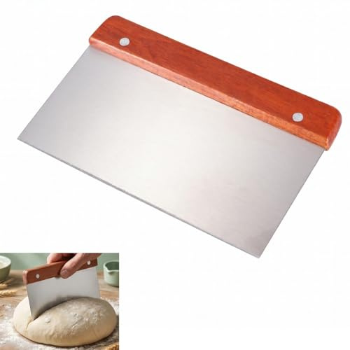 QLK Dough Scraper Bench Scraper, Stainless Steel Dough Cutter with Wooden Handle, Bench Scraper, Pastry Scraper Kitchen Scraper for Pizza Bread Pastry Cake Dough Baking Shaping