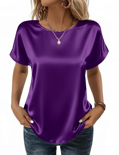 Camicie Donna Elegante in Raso Maniche Corte Camicie Casual Basic T-shirts