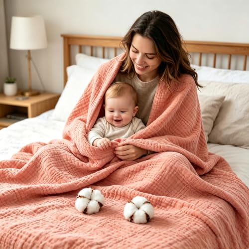 Musselin Decke Sommer, Sanfte Musselindecke Bio, Musselin Decke Erwachsene, Atmungsaktive Gaze-Decke Alle Jahreszeiten, Muslin Blanket-Weich & Leicht Vorgewaschene 100% Baumwolldecke (I,150*200CM)
