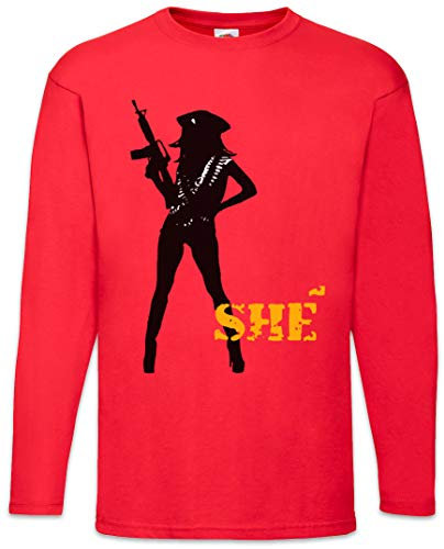 Urban Backwoods She Guerilla Logo Herren Langarm T-Shirt Rot Größe S