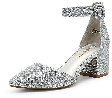 DREAM PAIRS Hochzeitsschuhe Damen Spangenpumps Tanzschuhe Sandaletten mit Blockabsatz Slingback Pumps,Size 41,Silber/Glitzer,ANNEE
